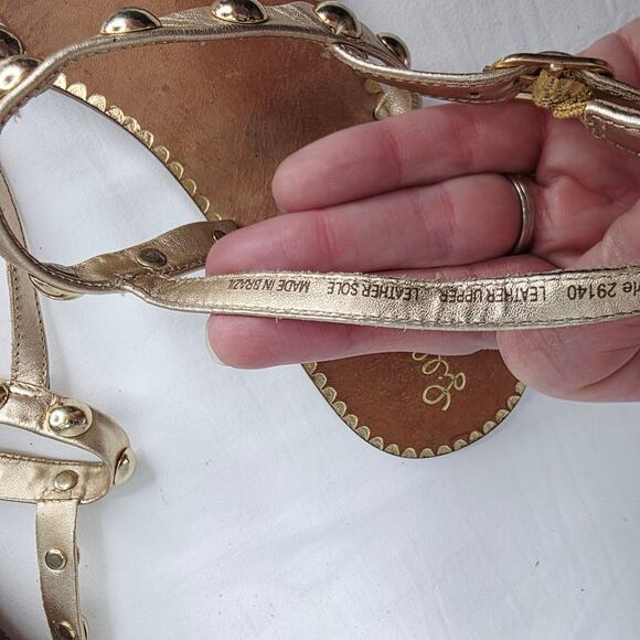 Lilly Pulitzer Gold Leather Studded Open Toe Summer Thong Strappy Sandals Size 9 - Picture 8 of 10